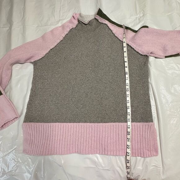 Zaket and Plover Pink Gray Merino Birds Eye Intarsia Mock Neck Sweater Size M - Picture 10 of 13